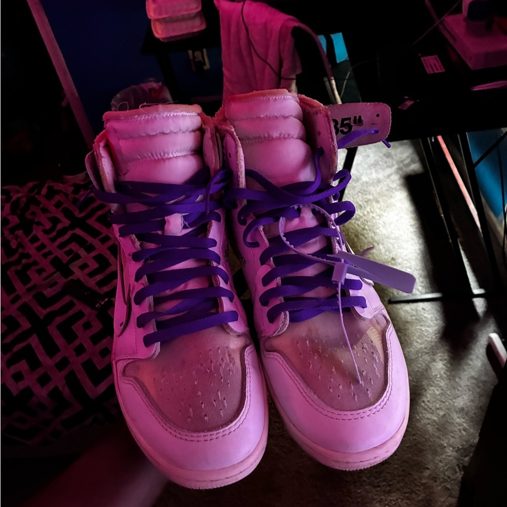 Off-White High-Top Sneakers in White and Purple